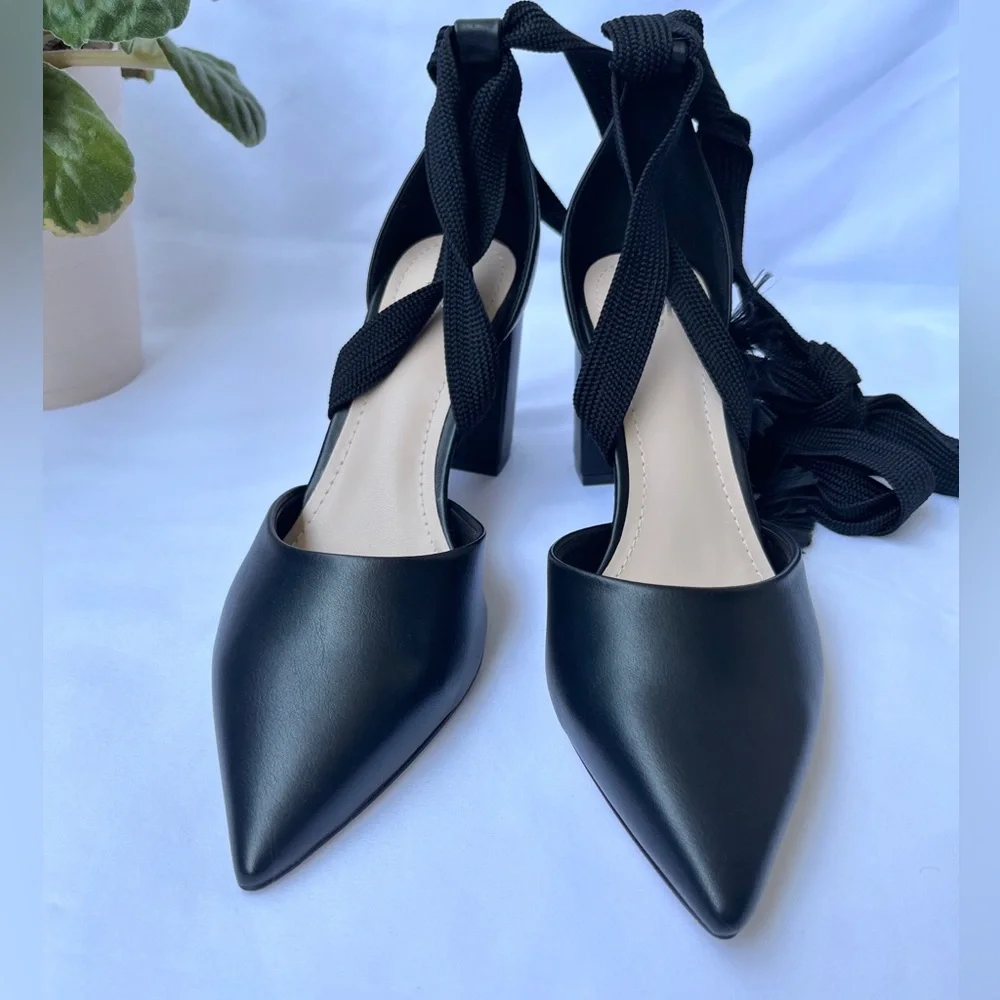 H&M | Black Tie-Up Block Heels - Picture 5 of 16